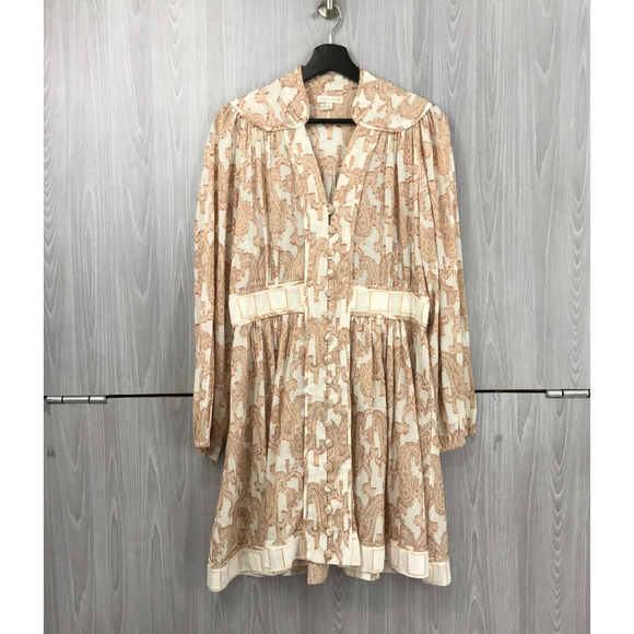 Anna Cate Octavia Medium Cotton Blend Boho in Metallic Paisley Button Dress L/S - Picture 1 of 11